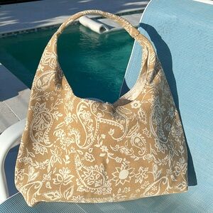 NEW! & OTHER STORIES boho slouchy big hobo bag taupe ivory print